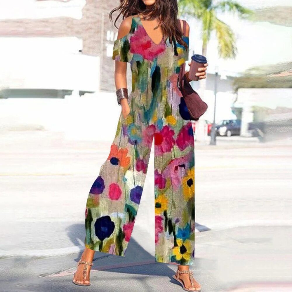 NWT Vee neck cold shoulder Wide leg Jumpsuit
